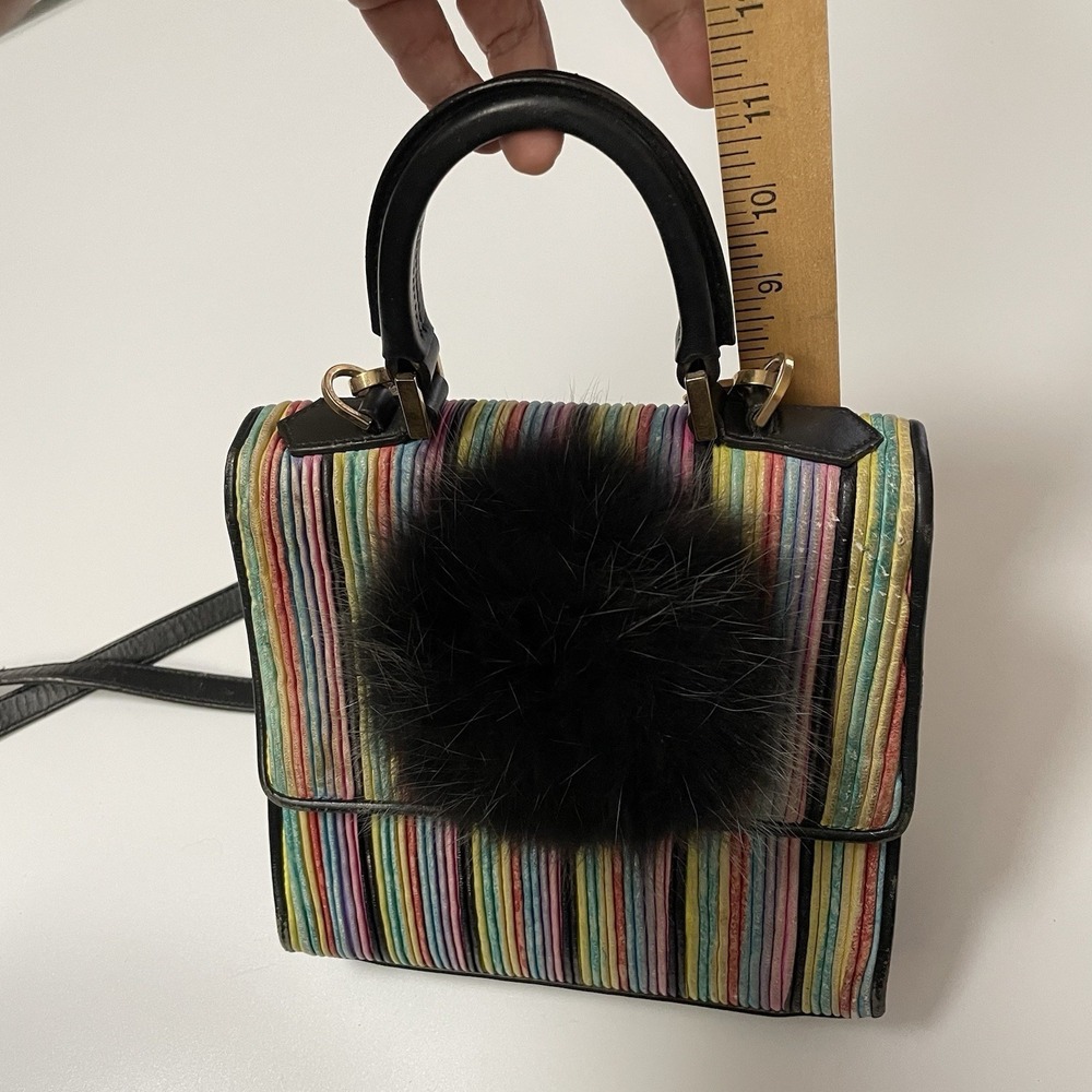 Les Petits Joueurs Rainbow Stripe Mini Crossbody Bag Grunge Distressed‎ B25 - Picture 16 of 16